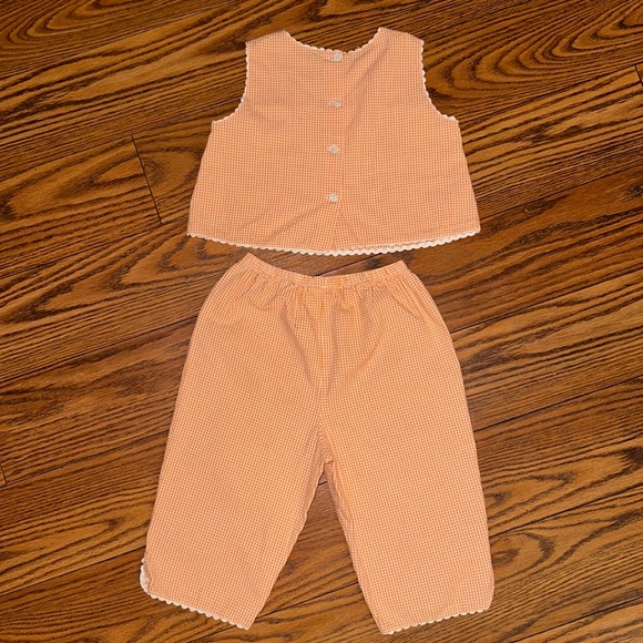 Rags Land Smocked Swimming Fish Seahorse Outfit Cropped Gingham Ric Rac Set 4T - Picture 2 of 4